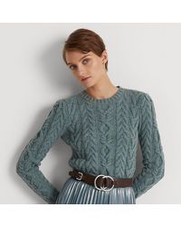 Lauren by Ralph Lauren Petite Aran-knit Wool-cashmere Sweater in Blue ...