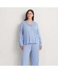 Lauren by Ralph Lauren - Ralph Lauren Striped Cotton-blend Jersey Sleep Set - Lyst