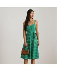 Ralph Lauren - Striped Belted Cotton Sleeveless Dress - Lyst