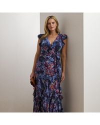 Ralph Lauren - Ralph Lauren Print Ruffle-Trim Crinkle Georgette Gown - Lyst