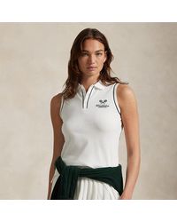売れ筋商品|||ラルフローレン Tシャツ レディース トップス WIMBLEDON SLEEVLESS PIQUE POLO SHIRT - Polo shirt - ceramic white Ralph Lauren Wimbledon Piqué Sleeveless Polo Shirt in White