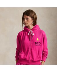 Ralph Lauren Pink Pony Fleece Zip Hoodie in Black | Lyst