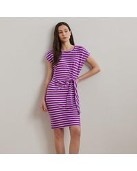 Ralph Lauren - Vestido De Punto Anudado Con Rayas - Lyst