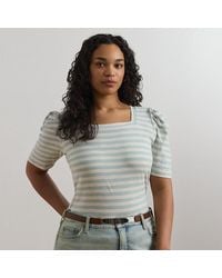 Ralph Lauren - Ralph Lauren Striped Cotton Jersey Puff-Sleeve Tee - Lyst