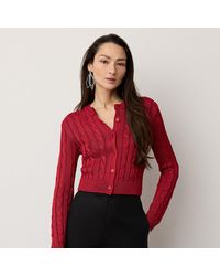 Ralph Lauren - Cable-Knit Silk Cropped Cardigan - Lyst