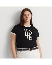 Lauren by Ralph Lauren - Plus Größen - Zweifarbiger Kurzarmpullover mit Logo - Lyst