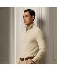 Ralph Lauren - Ralph Lauren Textured Silk-Cotton Quarter-Zip Sweater - Lyst
