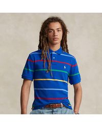 Ralph Lauren Classic Fit Striped Mesh Polo Shirt in Blue for Men | Lyst