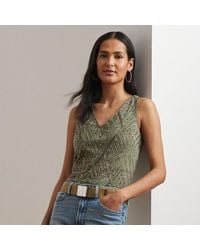 Ralph Lauren - Ärmellose Mesh-Bluse Mit Perlenstickerei - Lyst