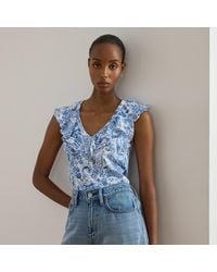 Ralph Lauren - Paisley Ruffle-Trim Slub Sleeveless Top - Lyst