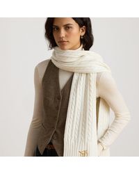Ralph Lauren - Embroidered-Logo Cable-Knit Scarf - Lyst