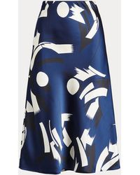 Ralph Lauren Geometric-print Satin Charmeuse Skirt - Blue