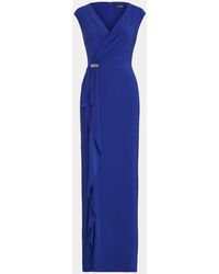 Ralph Lauren Vestido De Noche De Punto Con Volantes - Azul