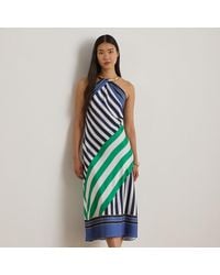 Ralph Lauren - Striped Twill Halter Cocktail Dress - Lyst