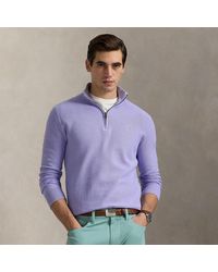 Polo Ralph Lauren - Mesh-Knit Cotton Quarter-Zip Sweater - Lyst