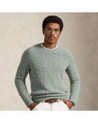 Polo Ralph Lauren - Suede-Patch Cable-Knit Sweater - Lyst