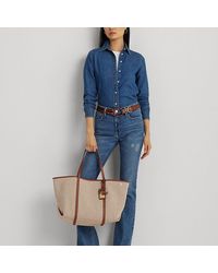 Ralph Lauren - Tote Emerie grande in tela e pelle - Lyst