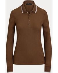 Ralph Lauren - Slim Fit Rib-Knit Long-Sleeve Polo Shirt - Lyst