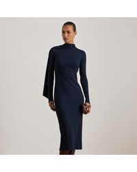 Ralph Lauren - Scarf-Trim Cotton-Blend Rib-Knit Dress - Lyst