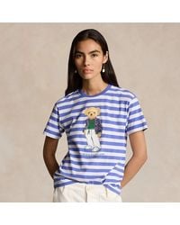 Polo Ralph Lauren - Gestreept Katoenen T-shirt Met Polo Bear - Lyst
