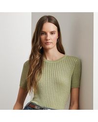 Ralph Lauren - Ralph Lauren Metallic Rib-Knit Short-Sleeve Sweater - Lyst
