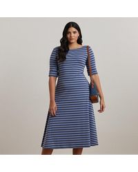 Ralph Lauren - Taglie Plus - Abito medio in cotone stretch a righe - Lyst