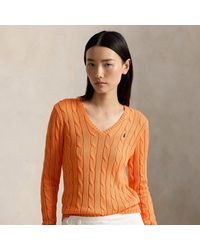 Ralph Lauren - Cable-knit Cotton V-neck Jumper - Lyst