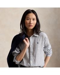 Polo Ralph Lauren - Wide Cropped Gingham Linen Shirt - Lyst