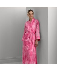 Lauren by Ralph Lauren - Ralph Lauren Tie-dye-print Belted Satin Long Robe - Lyst