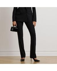 Ralph Lauren - Satin-Trim Wool Crepe Straight Trousers - Lyst