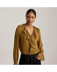 Ralph Lauren - Ruffle-Trim Crinkle Georgette Blouse - Lyst