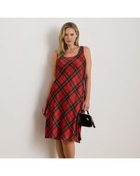 Ralph Lauren - Ralph Lauren Plaid Satin Sleeveless Cocktail Dress - Lyst