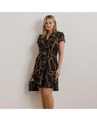 Ralph Lauren - Ralph Lauren Belting-Print Crepe Tie-Front Dress - Lyst