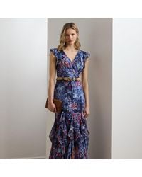 Ralph Lauren - Ralph Lauren Print Ruffle-Trim Crinkle Georgette Gown - Lyst