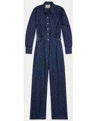 RRL - Tuta in cotone e lino indaco con stampa - Lyst
