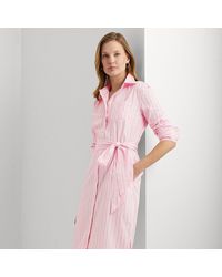 Lauren by Ralph Lauren - Ralph Lauren Striped Belted Broadcloth Shirtdress - Lyst