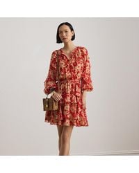 Ralph Lauren - Ruffle-Trim Print Georgette Tiered Dress - Lyst