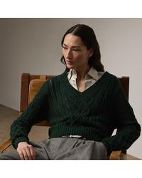 Ralph Lauren - Ralph Lauren Cable-Knit Silk-Cashmere V-Neck Sweater - Lyst