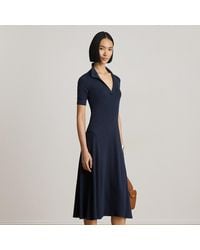 Ralph Lauren - Rib-Knit Elbow-Sleeve Polo Dress - Lyst