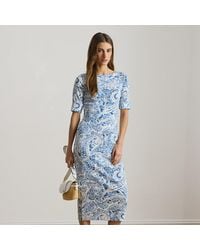 Ralph Lauren - Paisley Boatneck Cotton Midi Dress - Lyst