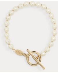 Ralph Lauren - Faux-Pearl & Logo Charm Flex Bracelet - Lyst