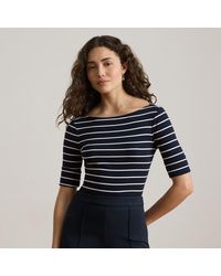 Ralph Lauren - Striped Stretch Cotton Boatneck Tee - Lyst
