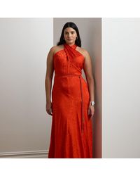 Ralph Lauren - Ralph Lauren Belted Floral Jacquard Halter Gown - Lyst