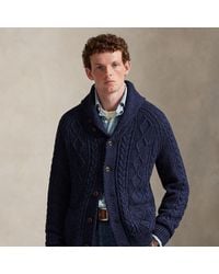 Polo Ralph Lauren - Aran-Knit Cotton Shawl-Collar Cardigan - Lyst
