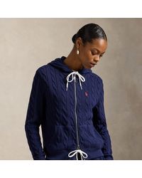 Polo Ralph Lauren - Textured Cable Knit Cotton Sweatshirt With Zip Fastening - Lyst