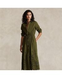 Polo Ralph Lauren - Embroidered Drawstring-waist Cotton Midi Dress - Lyst