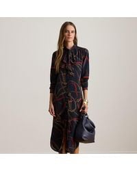 Ralph Lauren - Print Georgette Tie-Neck Shirtdress - Lyst