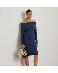 Ralph Lauren - Striped Rib-Knit Off-The-Shoulder Dress - Lyst