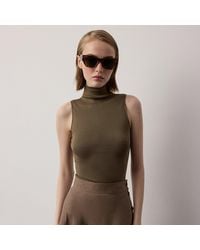 Ralph Lauren - Naomie Rib-Knit Stretch Silk Top - Lyst