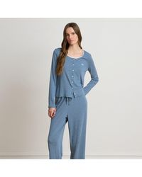 Ralph Lauren - Striped Lace-Trim Rib-Knit Pyjama Set - Lyst